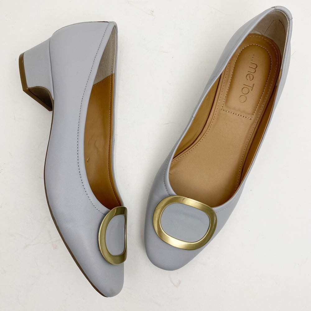 Me Too Giada Buckle Block Heel Leather Pump Women 9M Gray